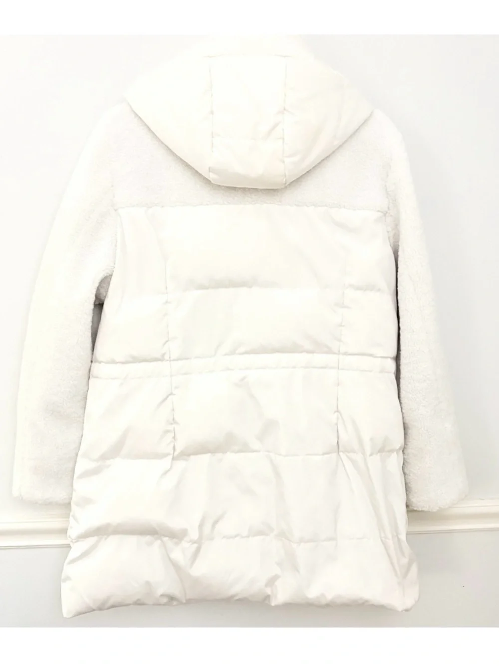 KATE SPADE Mixed Media Sherpa and Down Coat, French Cream